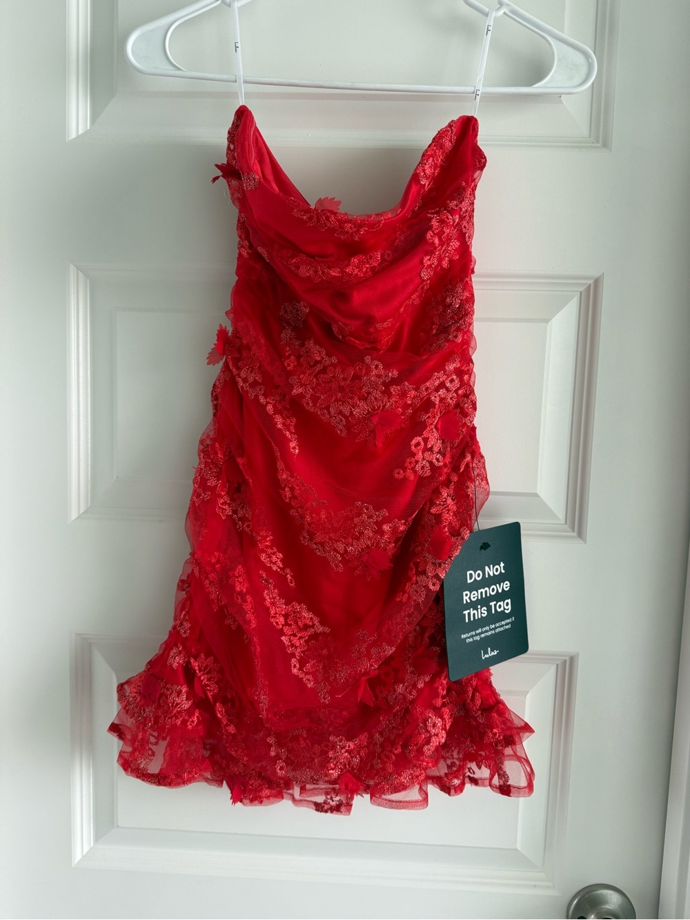 Lulu's Red Embroidered Mesh Ruffled Mini Dress - Picture 3 of 5
